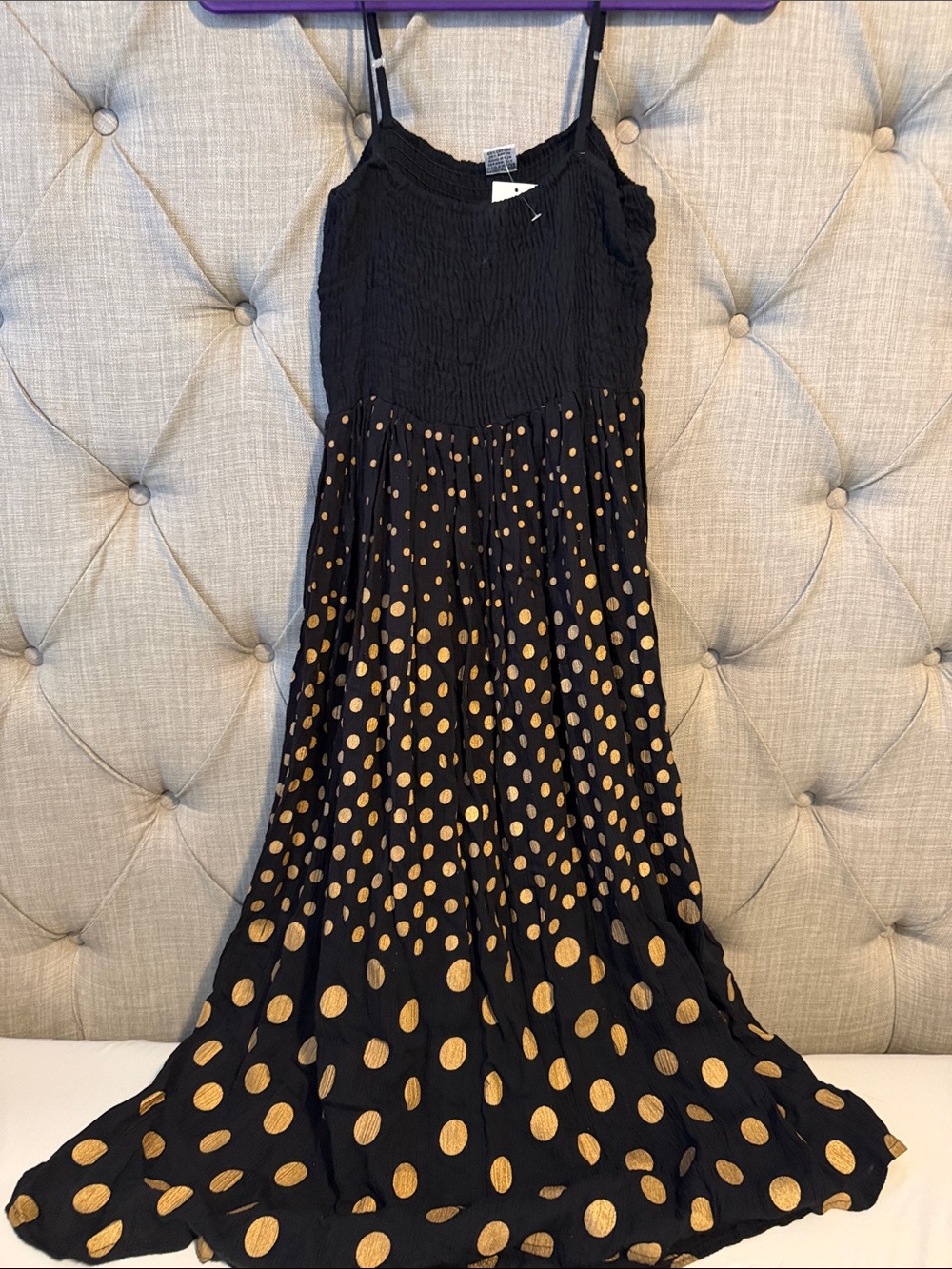 Black Midi Skirt with Gold Polka Dots